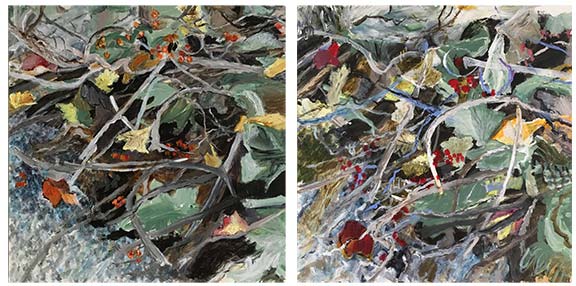 Jane Sherrill's Bundles paintings together as a dyptich